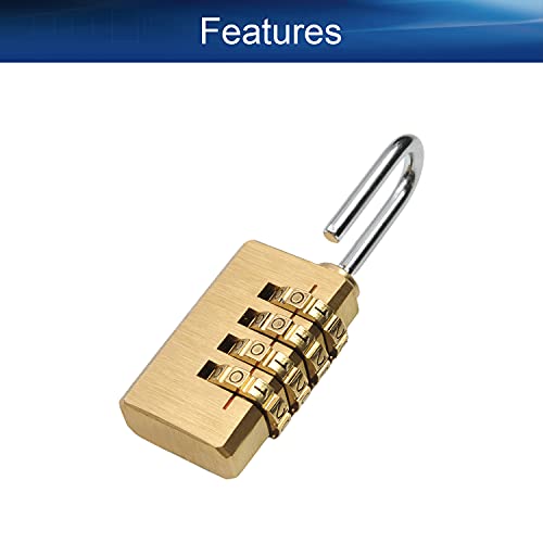 Image of 4 Digit Brass Combination Padlock Lock for Toolbox, Luggage, Backpack, Gym, Outdoor 0.35 inch x 0.98 inch 1Pcs