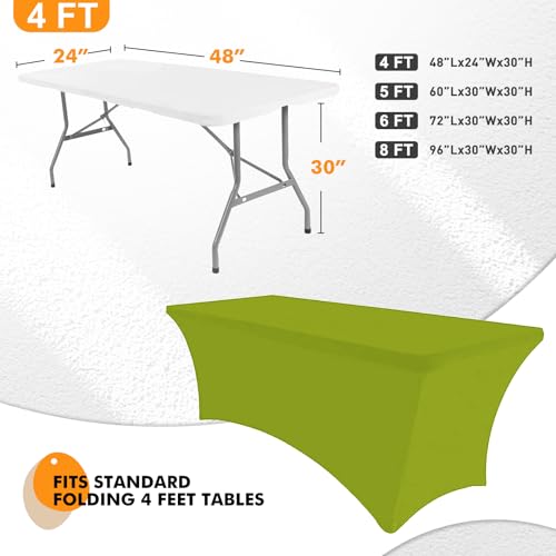 Image of SEPARO 2 Pack 4 Ft Green Table Cover Fitted Rectangular Tablecloth Stretchable Fabric Table Cloth 4 ft Wrinkle-Free for Party Tradeshows Banquet Weddings Cocktail