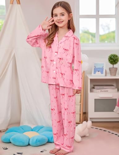 SWOMOG Girls Pajamas Set Kids Modal Button Down Pjs 2 Piece Soft Long Sleeve Sleepwear Cute Loungewear2