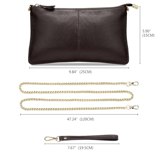 Image of YALUXE Genuine Leather Wristlet Handbags Purses Cell Phone Pocket Clutch Wallet Crossbody Bags for Women