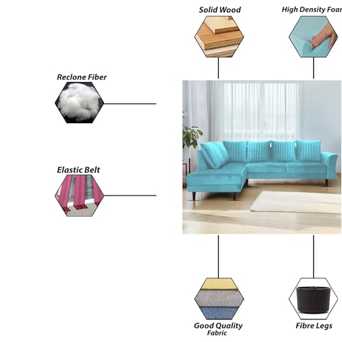 Image of GRAPEWOOD Gratly LHS 4 Seater L Shape Sofa Set for Living Room (Turquise Colour) Premium Fabric Sofa