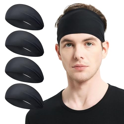 Banda Para Sudor Frente, 4 PCS Cinta Sudor Cabeza, Diadema Deportiva, Cinta Sudor Frente, Cinta Pelo Hombre, Ser Aplicable Elástica Durable Cinta Cabeza Deporte, Correr, Ciclismo (Negro)