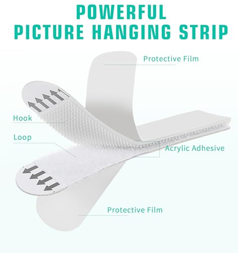 Image of 60Pcs Picture Hanging Strips Heavy Duty - No Damage Removable Adhesive Hooks for Frames Canvas Home Decor, Wall Safe Hangers Without Nails