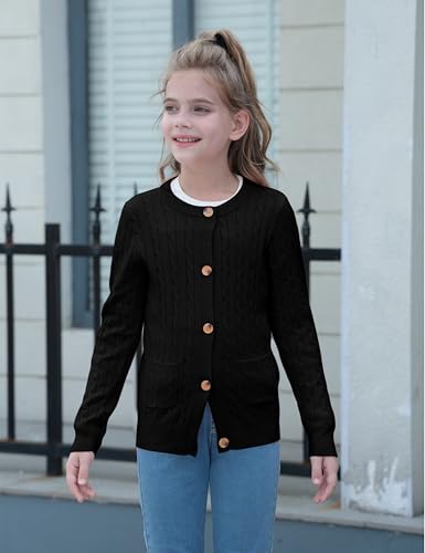 Girls Cardigan Long Sleeve Button Front Sweater Toddler Kids Knit School Uniforms Sweaters with Pockets 3-12 Years