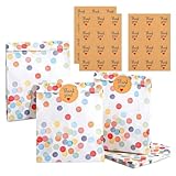 VYNZOR 30 Piezas Bolsas de Papel Kraft para Regalos con 36 Pegatinas, Bolsas de Regalo, Bolsas Dulces para Chuches,Bodas, Cumpleaños, Fiestas y Regalos