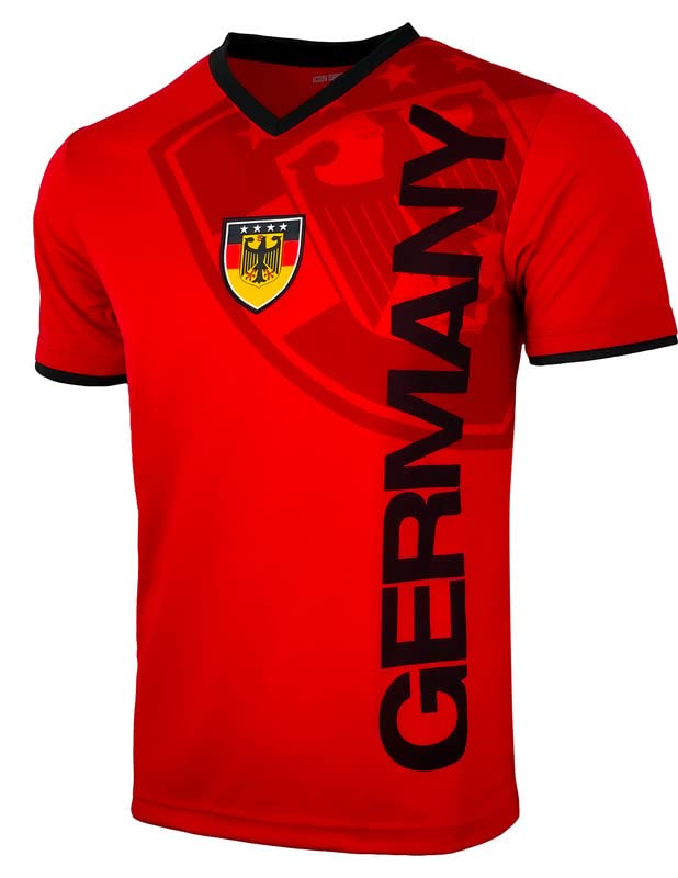 Icon Sports Men's Germany Short Sleeve Football Shirt, Deutschland Soccer T-Shirt (XL) Red