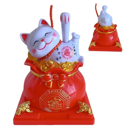 Chat chinois agitant le bras, chat agitant le bras en mouvement, statue de chat de fortune à énergie solaire, mignon chat saluant, figurines de chat décoration de la maison, décoration de chat