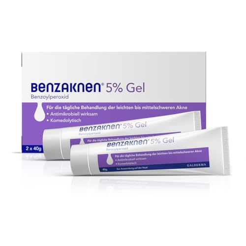 BENZAKNEN 5% Gel, 2x 40g, Mittel gegen Pickel und Mitesser bei leichter bis mittelschwerer Akne, Befreit Poren und reduziert Talg & Entzündungen, Mit BPO (Benzoylperoxid), Dermatologisch getestet