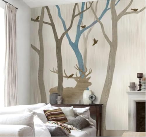 Papel pintado 3D con dibujo a mano retro de bosque para decoración exclusiva de interiores 3