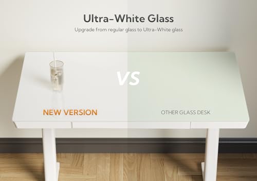 Image of Claiks Small Glass Standing Desk with Drawers & USB Ports 35x19 White