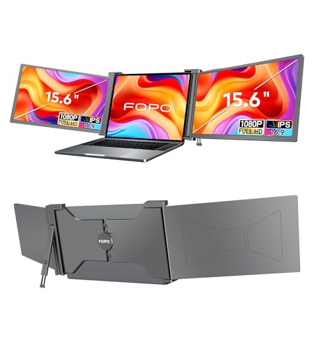 FOPO 15.6' Triple Portable Laptop Monitor, FHD 1080P IPS Screen Extender Portable Display for 15.6-17.3” Laptops, PnP Travel Laptop Screen Extender with USB-C&HDMI, Dual Monitor for Windows, Mac
