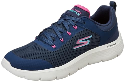 Image of Skechers Womens Go Walk Flex Sneaker, NAVY/CORAL, 4 UK