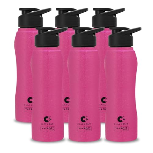 Image of Clay Craft VACBOTT Neo Single Walled Non Insulated Water Bottle-750ML, 6-Piece(Pink) Leak Proof | Easy Grip |Easy To Carry| Gym Bottle | Home | Kitchen | Hiking | Treking Bottle | Travel Bottle