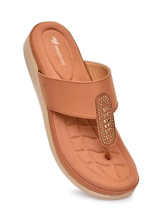 Image of HEALTH FIT EXTRA SOFT Women's Comfortable Memory Foam Doctor Slippers /Flip-Flops|Fashionable Casual & Stylish|Lightweight & Breathable|Outdoor Synthetic Casual Chappals Sandals Ladies & Girls HF23