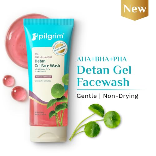 Image of Pilgrim 3% AHA BHA PHA Detan Gel Face Wash | Korean Cica & Panthenol | Detans | All Skin Types| Salicylic, Lactic, Gluconolactone | For Men & Women| 100 ml