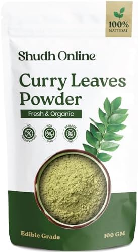 Shudh Online Curry Leaf Powder for Hair Growth, Eating (100g) - Fresh Dried Kadi Patta Leaves (Kari Patta, Karuveppilai powder)