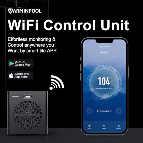 VARMINPOOL 16000BTU Electric Pool Heater for Above Ground Pool, Pool Heat Pump for 5400 Gallons, WiFi Smart Control, Titanium Heat Exchanger, 110V