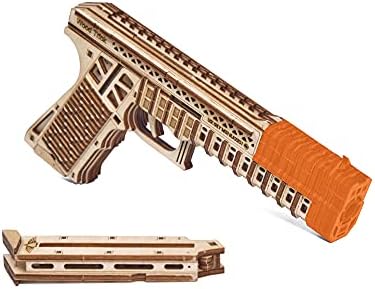 Wood Trick Defenders Gun 3D Wooden Puzzles for Adults and Kids to Build - Shoots up to 13 ft - 2 Clips - 9x5 in - Wooden Model Kits for Adults and Kids - 14+