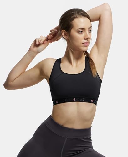 Image of Jockey AP20 Women Wirefree Padded Tactel Nylon Elastane Stretch Full Coverage Racerback Styling Active Sports Bra with StayFresh and StayDry Treatment