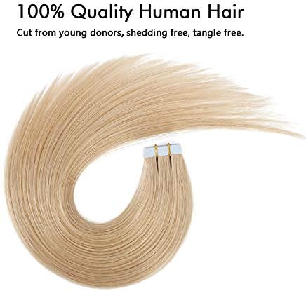 SUYYA Tape in Hair Extensions Human Hair Ash blonde 100% Remy Hair 18 inches 20pcs 50g/pack Straight Seamless Skin Weft Tape in Human Hair(18Inch #16 Light Blonde)