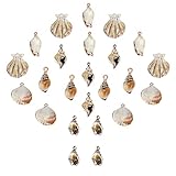 SUNNYCLUE 1 Box 24Pcs 6 Styles Sea Shell Pendants Electroplated Shell Charms Imitation Gemstone Style Spiral Shell Acrylic Charm for Women DIY Earring Necklace Bracelet Jewellery Making