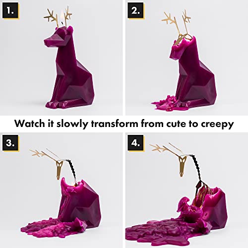 Pyropet Reindeer Candle - Burgundy - Reindeer Shaped Candle With A Gold Aluminum Skeleton Inside - 8 Hour Burn Time - 8” Tall - Christmas Decor, Gifts For Reindeer Lovers #TOP5