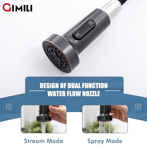 Image of GIMILI Oil Rubbed Bronze Kitchen Faucet with Pull Down Sprayer Single Hole Stainless Steel Sink Faucet, Suitable for Farmhouses, RV, Laundry Room, Outdoor, and Campers. Llave para fregadero de cocina