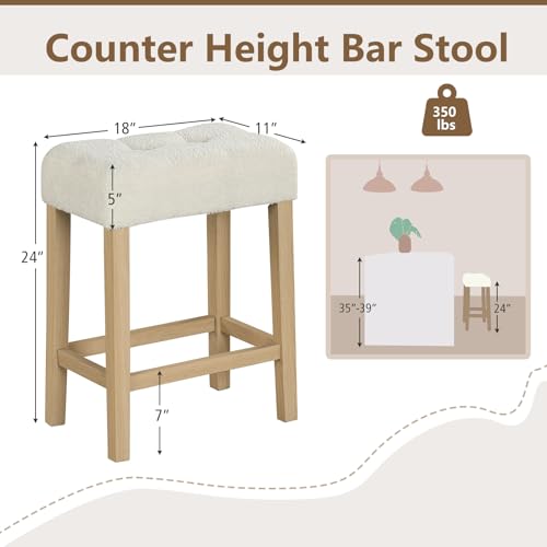 Image of GIANTEX Sherpa Bar Stools Set of 2, 24 inch Counter Height Bar Chairs | Upholstered Counter Height Backless Bar Chairs with Footrest and Wood Legs for Kitchen Island, Dining Room, Cafe