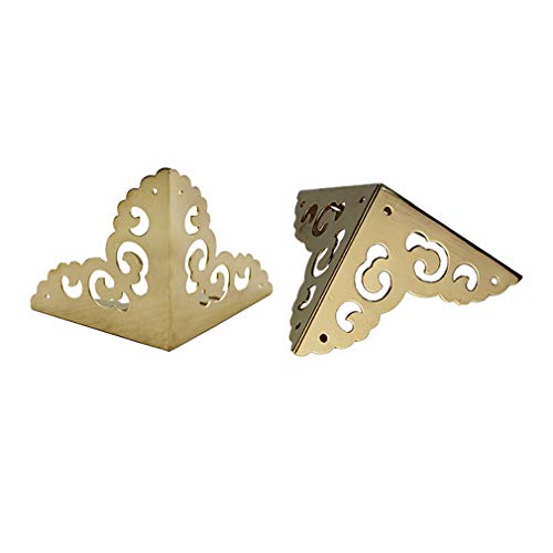 Tiazza 4Pcs Vintage Pure Brass Hollow Cloud Pattern Corner Protectors Antique Hardware Desk Edge Wooden Jewelry Gift Box Cabinet Three Sides Full Encase Corner Guard (Gold)