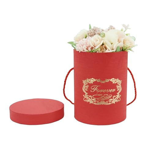 Boîte à fleurs ronde avec poignées rouge pour transport de bouquets sans casse