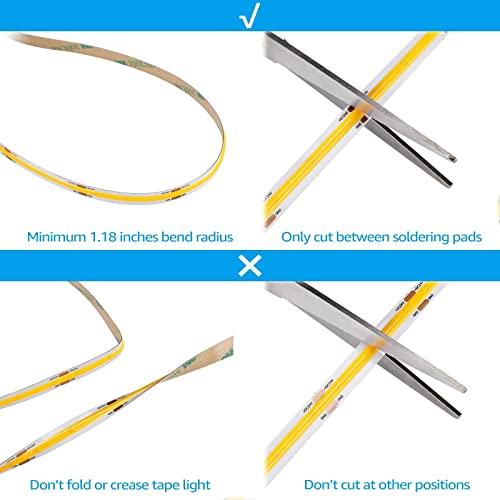 Image of TORCHSTAR COB LED Strip Lights, 16.4 ft Cuttable Tape Bendable Light, 504LEDs /M, 5400lm Flexible Ambience Rope Lighting, 4000K Cool White, for Cabinet, Bookcase, Counter, Bedroom