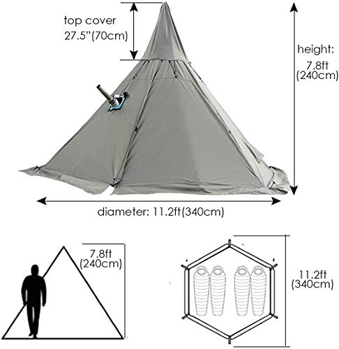 TentHome Namiot teepii na 4 pory roku z kominkiem, wysokość 7,8 stopy / 240 cm (biały, bez namiotu siatkowego)