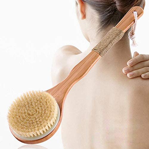 Spazzola da bagno Trattamento naturale della criniera di suino Massaggio del corpo in legno Spazzola da bagno per la salute Scrub per il lavaggio del corpo Spazzola per il corpo esfoliante pulita