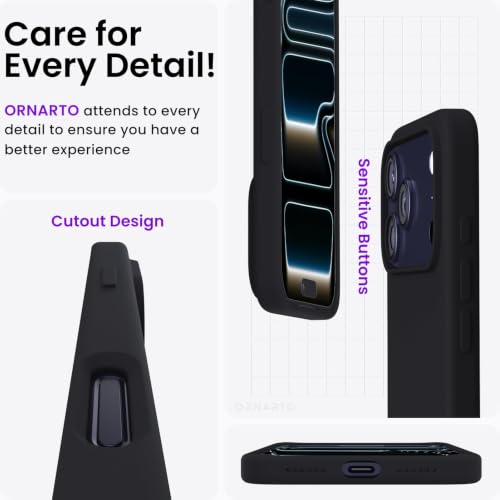 Image of ORNARTO Compatible with iPhone 17 Pro Max Case 6.9 inch, Slim Liquid Silicone 3 Layers Soft Gel Rubber Shockproof Protective Cover with Anti-Scratch Microfiber Lining-Black