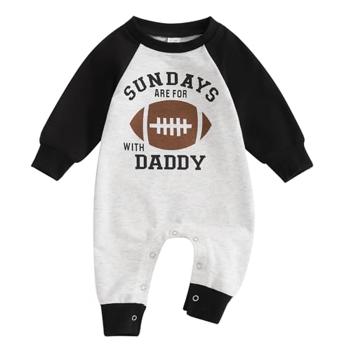 Image of Dewadbow Infant Baby Boys Football Outfit Letter Print Sweatshirt Jumpsuit Romper Long Sleeve Bodysuit Clothes