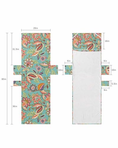 Turquoise Bohemian Beach Chair Cover with Side Pockets,Microfiber & Quick Dry Pool Chaise Lounge Chair Towels Covers for Sun Sunbathing Patio Garden Hotel,Boho Floral Flower Colorful Traditional Leaf