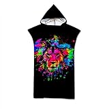 Hooded Poncho, DOTBUY Bunter Wilder Tiger 3D-Druck Mikrofaser Strandtücher Bademantel Poncho mit Kapuzen Strandtuch Badeponcho Duschtuch Sport Handtuch für Schwimmen (75 * 140cm,A)