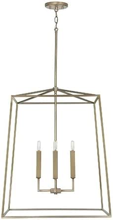 Capital Lighting 537643AD Thea Lantern Foyer Pendant, 4-Light 240 Total Watts, 28" H x 22" W, Aged Brass