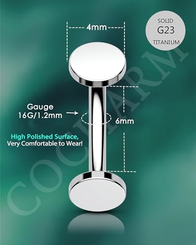 COCHARM 16g Titanium Vertical Labret Jewelry Flat Back Disc Rook Piercing Jewelry Surgical Steel Vertical Rook Earrings Vertical Labret Stud 8mm Eyebrow Rings Titanium,16g Belly Button Rings3