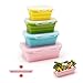 Produktbild qimh 4 Pack Flat Stacks klappbar Frischhaltedosen, Silikon Faltbare Lunch Bento Box (B-4) (C-4)