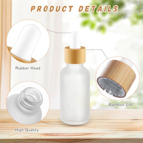 12 Pcs Frosted Glass Dropper Bottle Refillable Essential Oil Container Jars with Eye Dropper & Bamboo Lids for Perfume Sample Cosmetic Liquid Travel - 30ml/1oz3