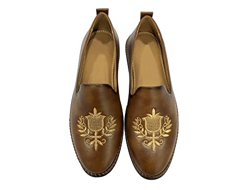 Image of Punjabi Mojaris Mens Shoes Cream Wedding for Groom,Traditional Indian Footwear Ethnic Peshawari Slippers