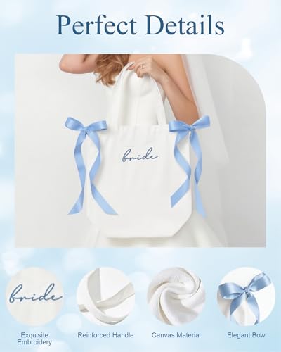 Bolsa tote de lienzo con lazo azul para novia miniatura 2