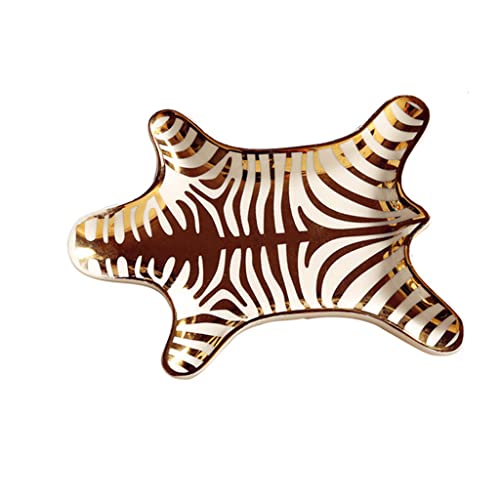 ZLINXI Vide-Poches,Zebra Stripe Bijoux Plateau Plats en Céramique Assiette Dorée Snack Soucoupe Boucles d'oreilles Plateaux Support Décoratif Baignoire Plateau Bibelot Plat (Color : A)