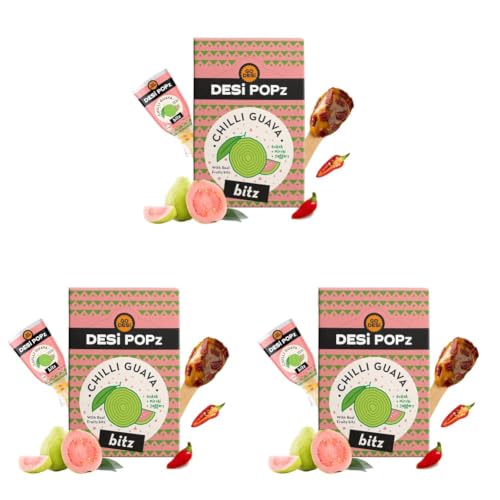Image of GO DESi Popz with Bitz - Chilli Guava Pop | Guava & Chilli Candy | Lollipop | Fruit Toffee | Indian Snacks | 50 Pieces | 400g Candy Packet (Pack of 3)