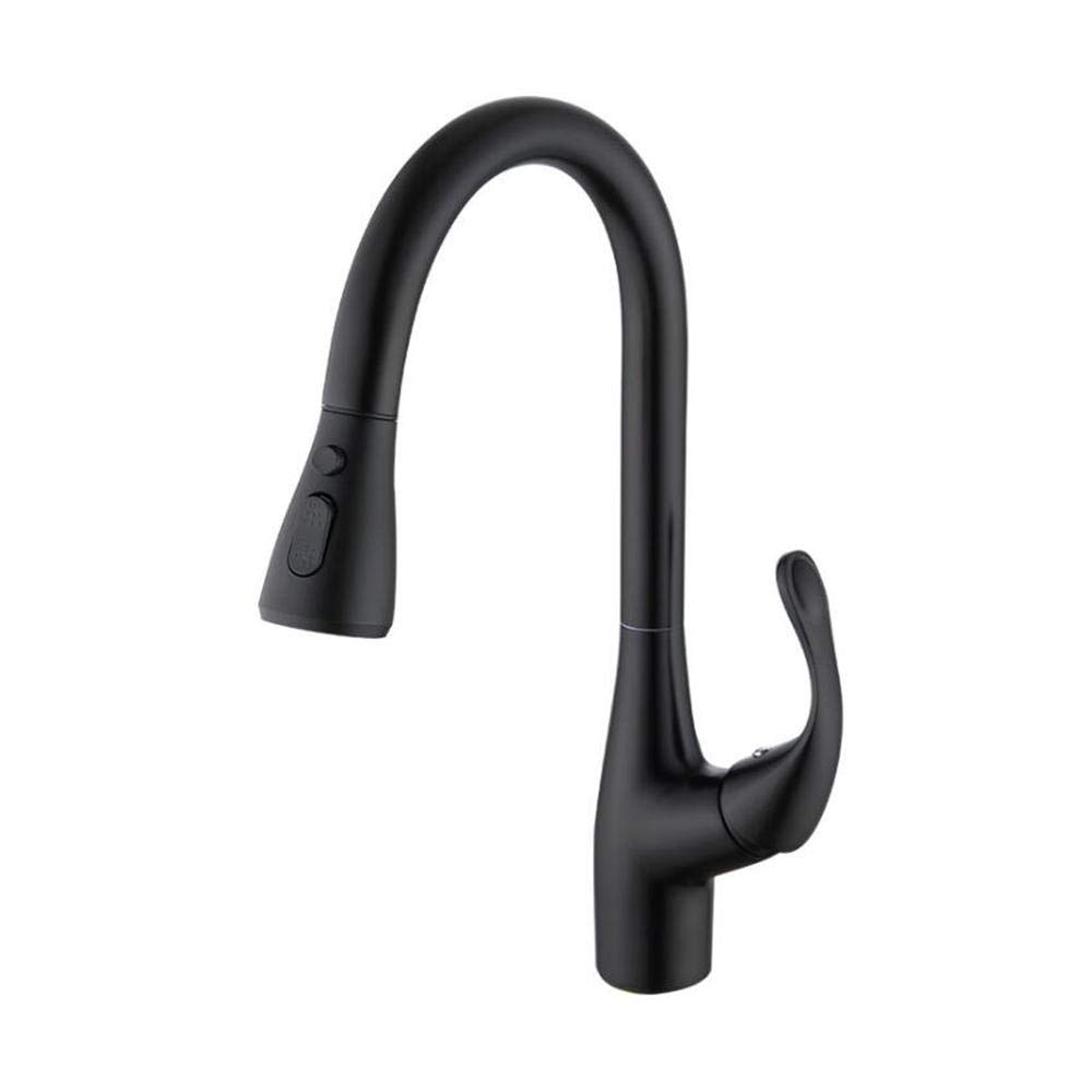 Yjyjy Black Kitchen Faucets With Pull Down Sprayer 360°Rotating Hot And Cold Water Faucet 2 Modes, Brass Telescopic, For Laundry Table, Sink