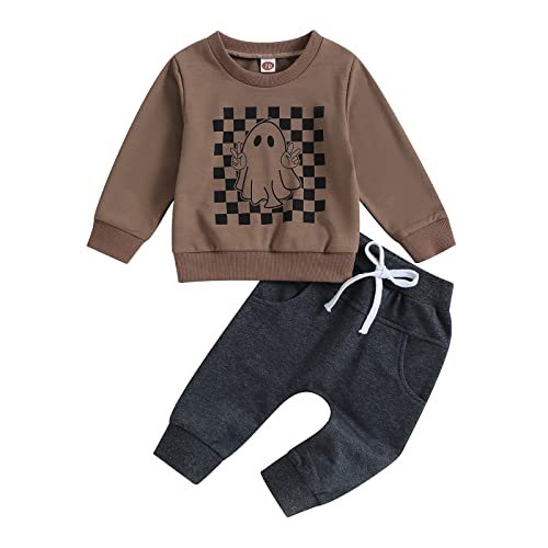Toddler Baby Boy Halloween Clothes Long Sleeve Letter Sweatshirt Tops Stretch Jogger Pants Infant Fall Winter Outfit
