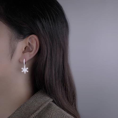 SLUYNZ Solid 925 Sterling Silver Sparkling CZ Snowflake Hoop Earrings for Women Teens Snowflake Hoop Earrings Huggie Earrings Drop Christmas Gifts3
