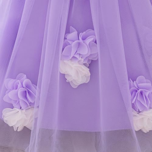 Toddler Girls Floral Tulle Dress Off Shoulder Princess Party Gown with 3D Flowers for Birthday Wedding Events4