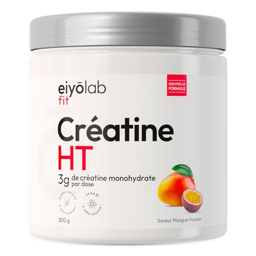 CREATINE HT | Créatine Monohydrate Pure en Poudre | Enrichie en Bêta-Alanine et HMB | Booster de Performances Musculaires | Sans Additifs | Mélange Facile Saveur Mangue Passion | 300g | Eiyolab
